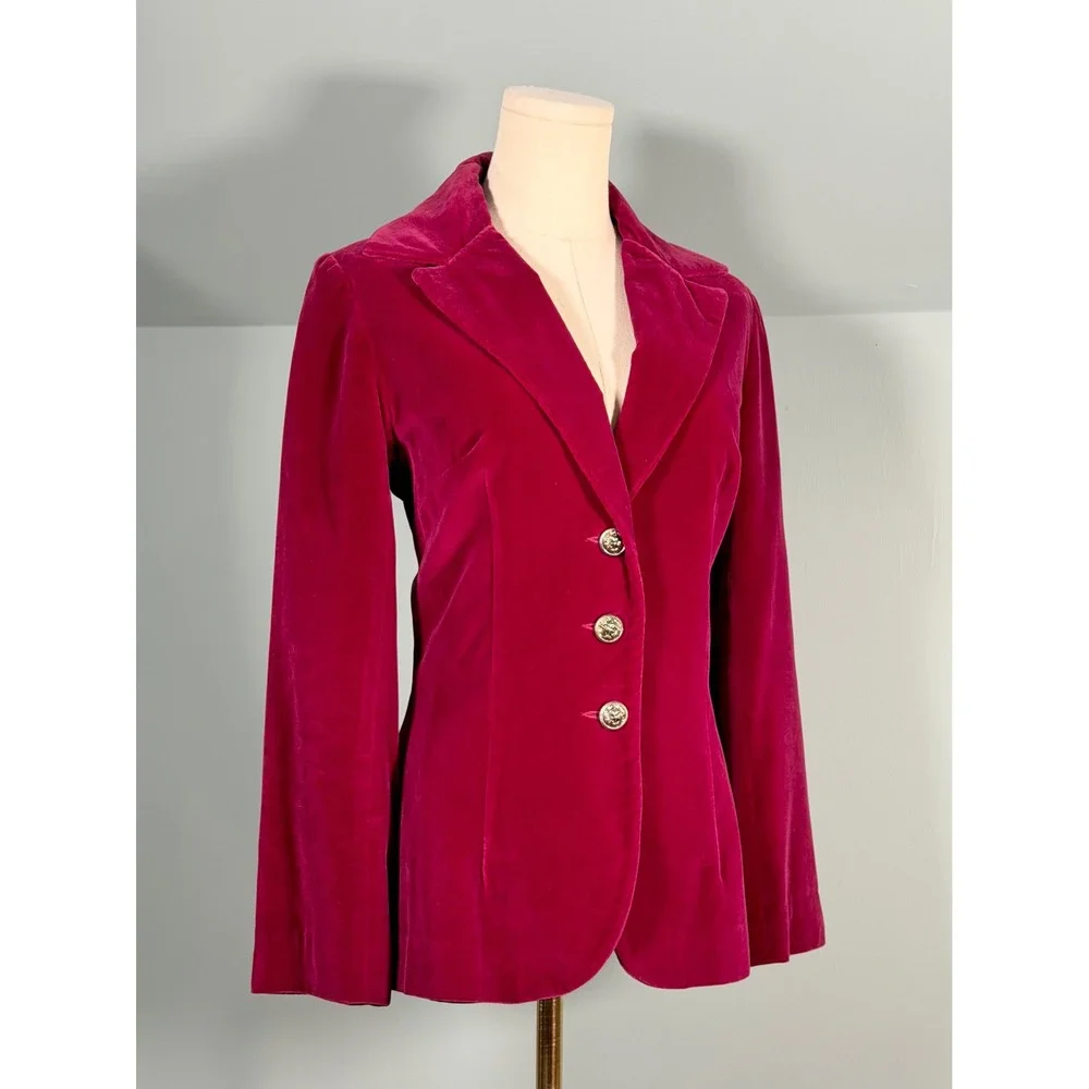 Vintage 1970s Vintage Velvet Blazer Raspberry Red 70s Fall Jacket Size Medium